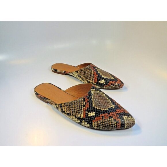 Madewell The Remi Mule In Snake Embossed Leather Slip-On Flat Shoes Women's 6.5 - Picture 5 of 11